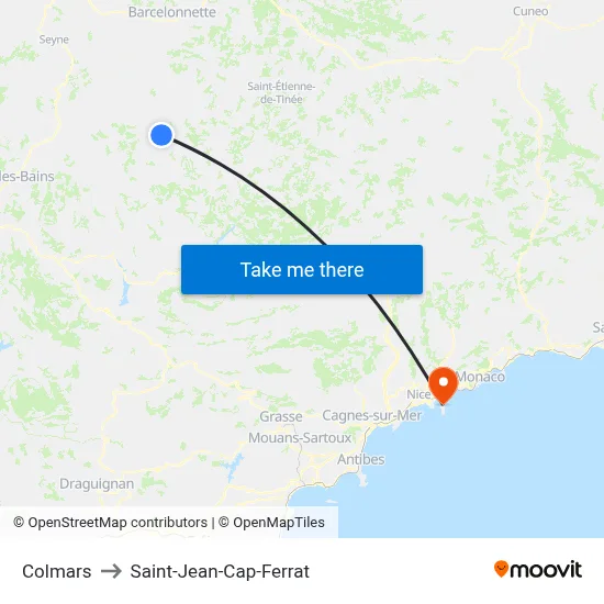 Colmars to Saint-Jean-Cap-Ferrat map