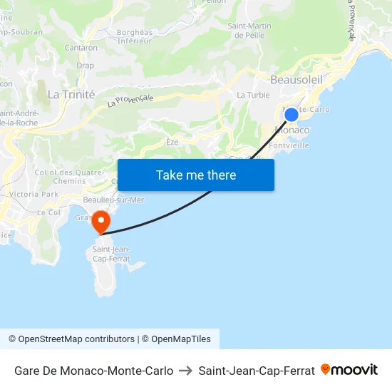 Gare De Monaco-Monte-Carlo to Saint-Jean-Cap-Ferrat map