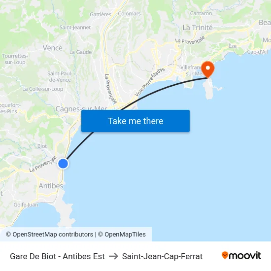 Gare De Biot - Antibes Est to Saint-Jean-Cap-Ferrat map
