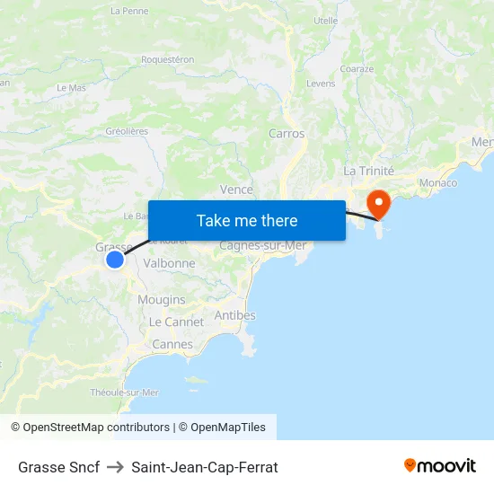 Grasse Sncf to Saint-Jean-Cap-Ferrat map
