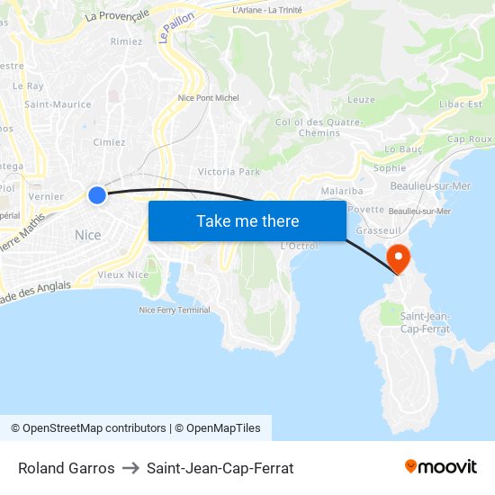 Roland Garros to Saint-Jean-Cap-Ferrat map