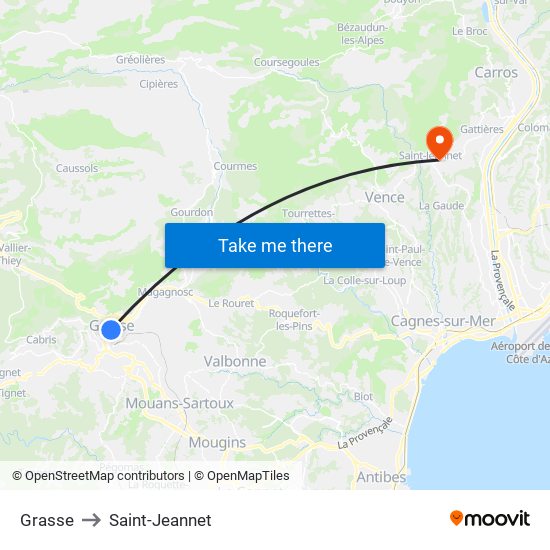 Grasse to Saint-Jeannet map