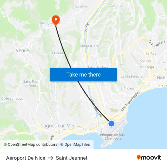 Aéroport De Nice to Saint-Jeannet map