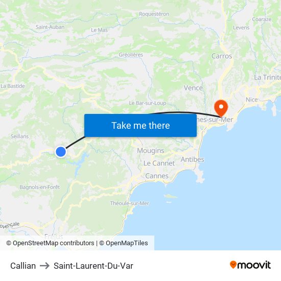 Callian to Saint-Laurent-Du-Var map