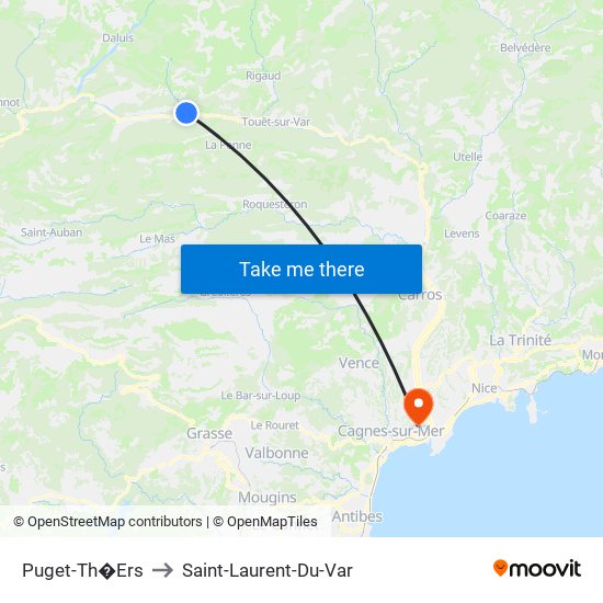 Puget-Th�Ers to Saint-Laurent-Du-Var map