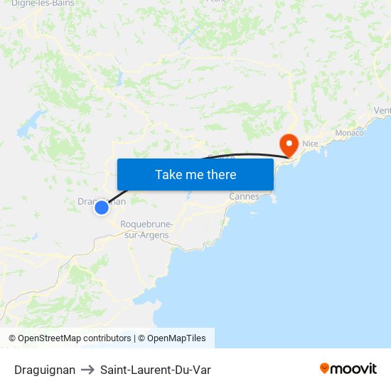 Draguignan to Saint-Laurent-Du-Var map