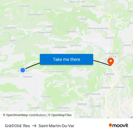 Grã©Oliã¨Res to Saint-Martin-Du-Var map
