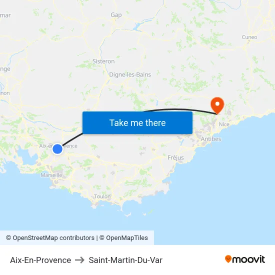 Aix-En-Provence to Saint-Martin-Du-Var map