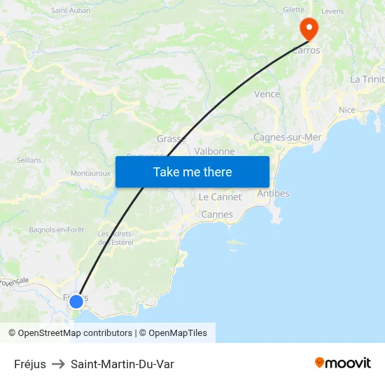 Fréjus to Saint-Martin-Du-Var map