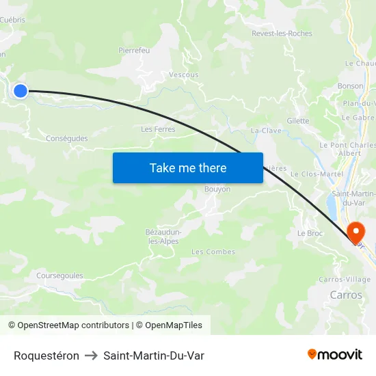 Roquestéron to Saint-Martin-Du-Var map
