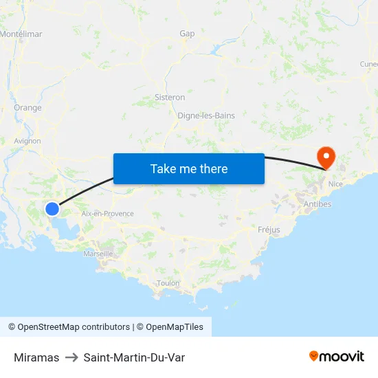 Miramas to Saint-Martin-Du-Var map