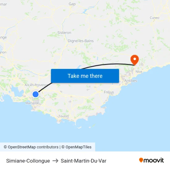 Simiane-Collongue to Saint-Martin-Du-Var map