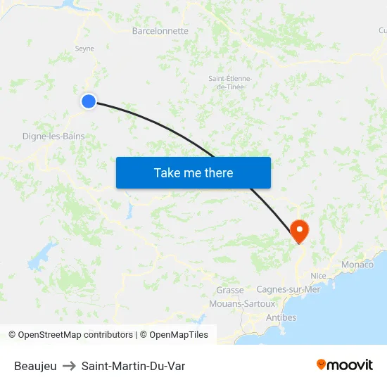 Beaujeu to Saint-Martin-Du-Var map