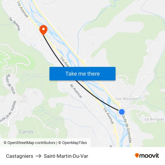 Castagniers to Saint-Martin-Du-Var map