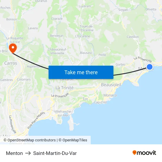 Menton to Saint-Martin-Du-Var map