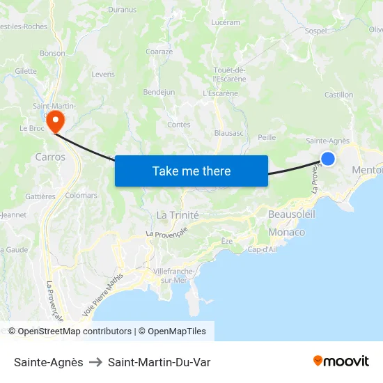 Sainte-Agnès to Saint-Martin-Du-Var map
