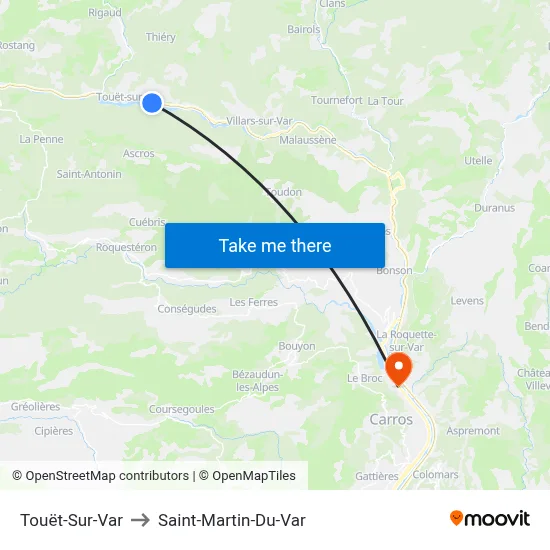 Touët-Sur-Var to Saint-Martin-Du-Var map
