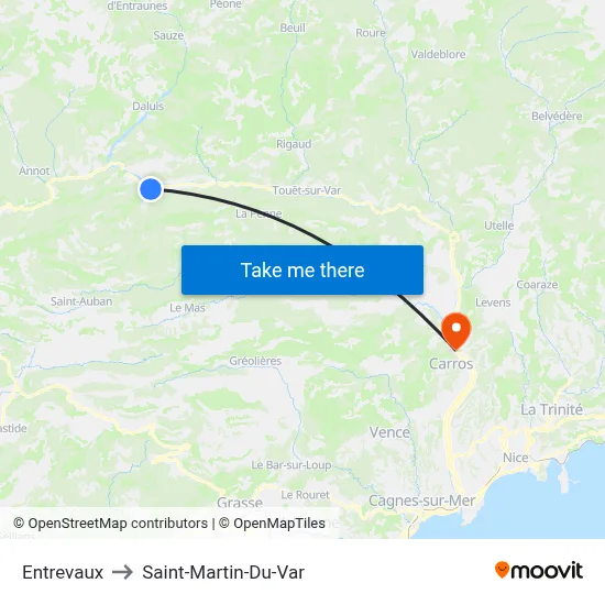 Entrevaux to Saint-Martin-Du-Var map