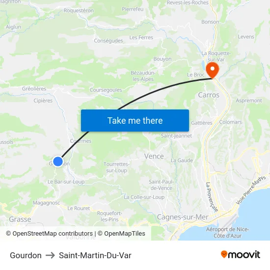 Gourdon to Saint-Martin-Du-Var map