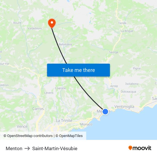 Menton to Saint-Martin-Vésubie map