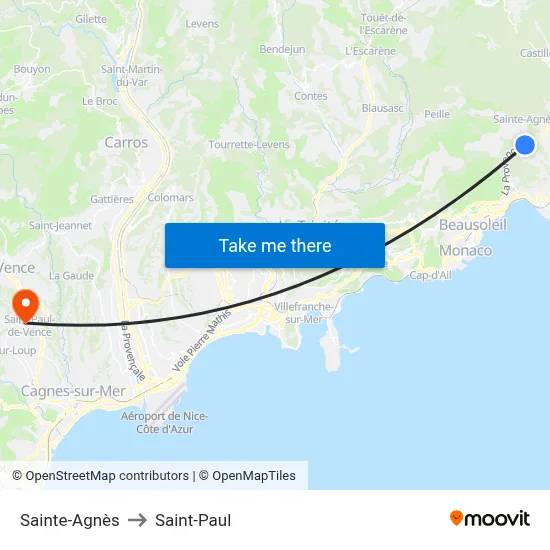 Sainte-Agnès to Saint-Paul map