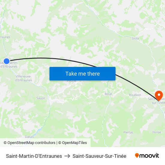 Saint-Martin-D'Entraunes to Saint-Sauveur-Sur-Tinée map