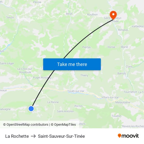 La Rochette to Saint-Sauveur-Sur-Tinée map