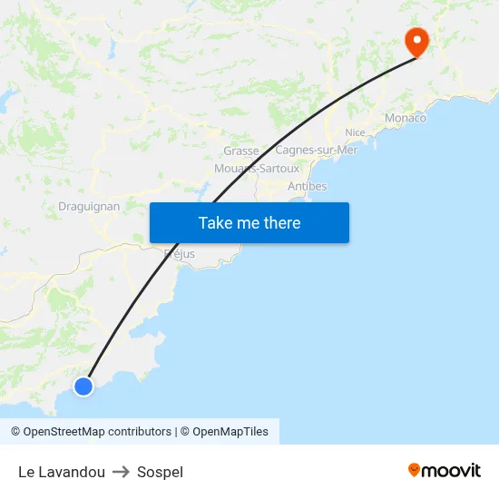 Le Lavandou to Sospel map