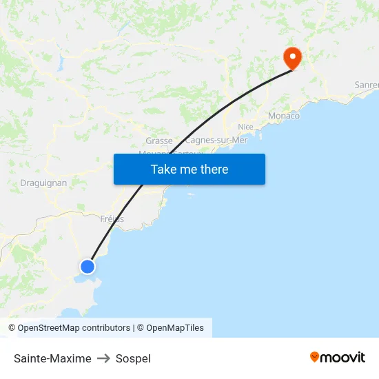 Sainte-Maxime to Sospel map