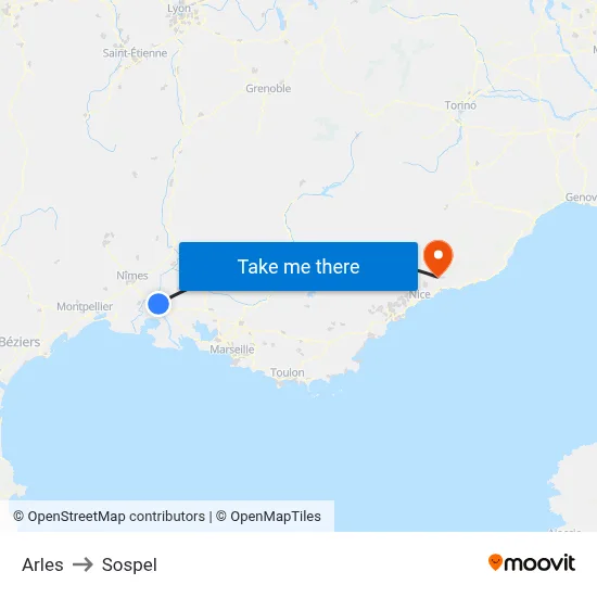 Arles to Sospel map