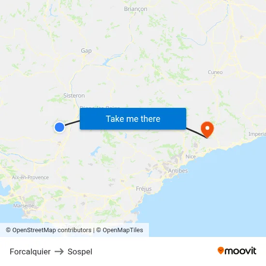 Forcalquier to Sospel map
