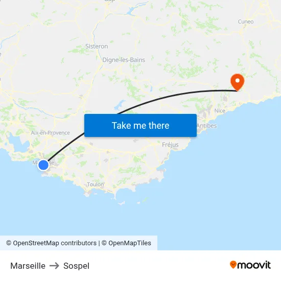 Marseille to Sospel map