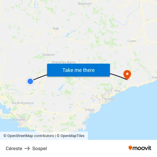 Céreste to Sospel map