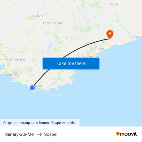 Sanary-Sur-Mer to Sospel map