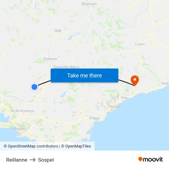 Reillanne to Sospel map