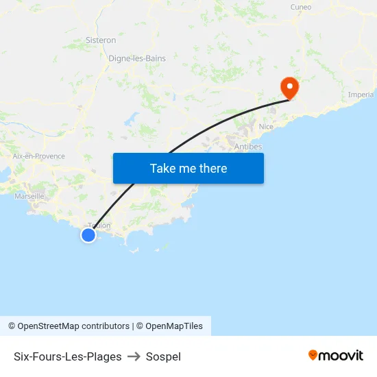 Six-Fours-Les-Plages to Sospel map