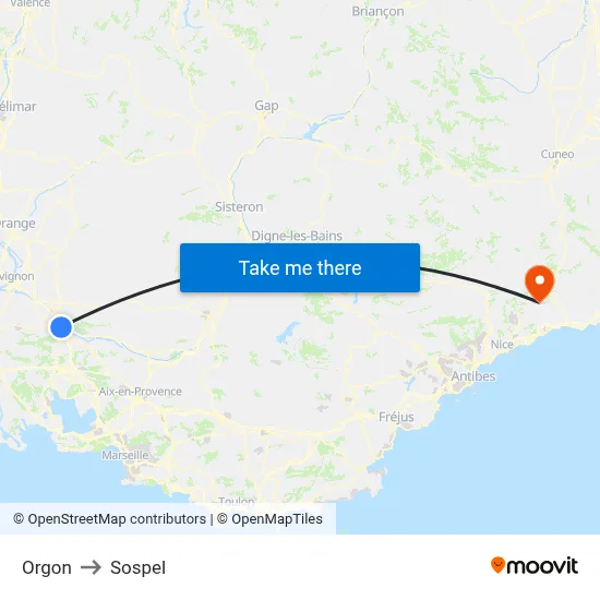 Orgon to Sospel map
