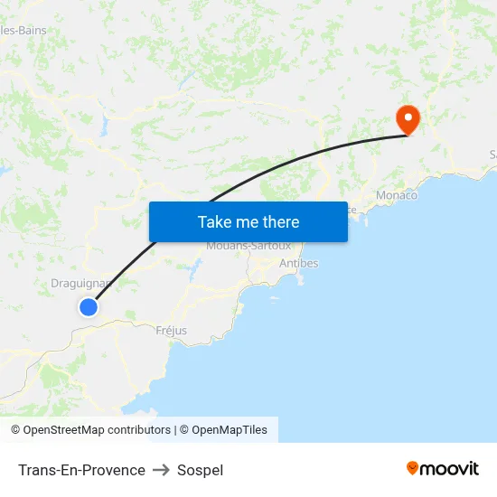 Trans-En-Provence to Sospel map