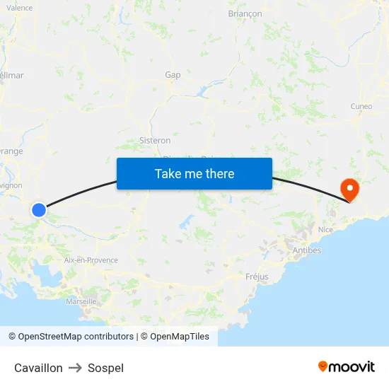 Cavaillon to Sospel map