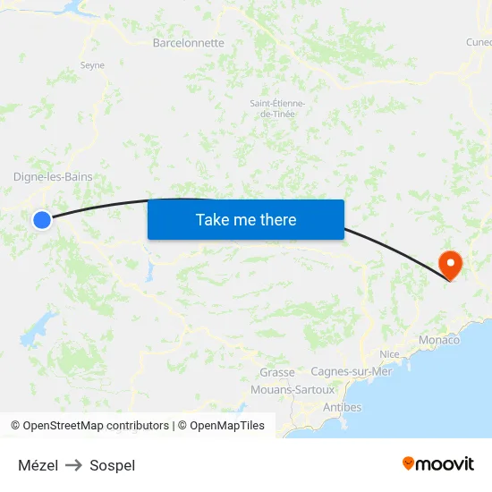 Mézel to Sospel map
