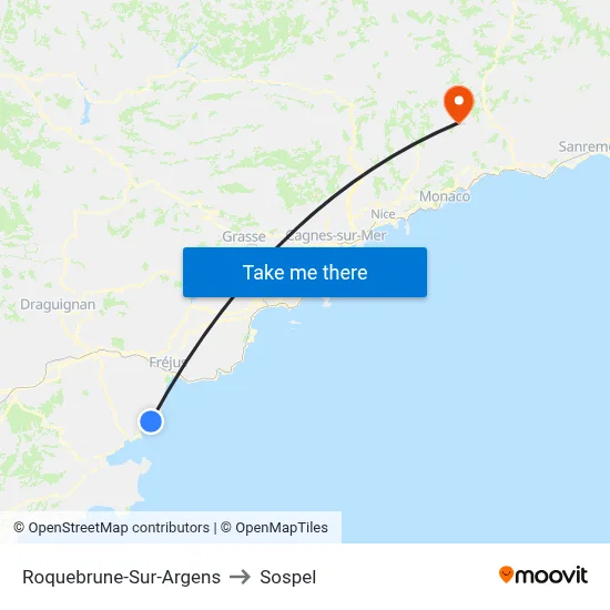 Roquebrune-Sur-Argens to Sospel map