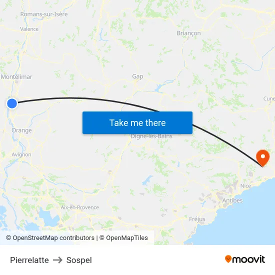 Pierrelatte to Sospel map