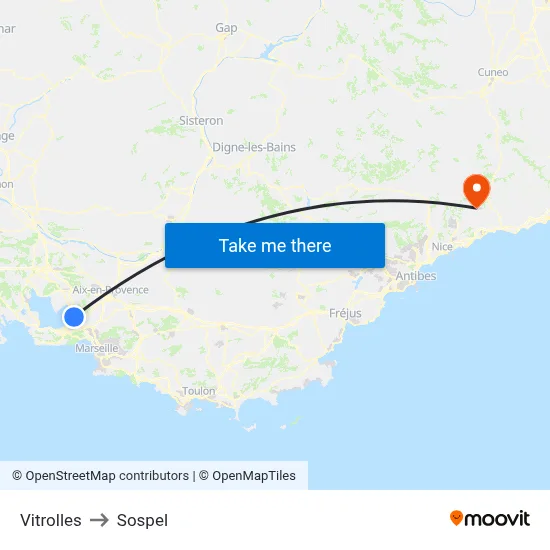 Vitrolles to Sospel map
