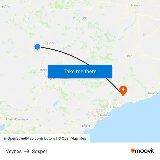 Veynes to Sospel map
