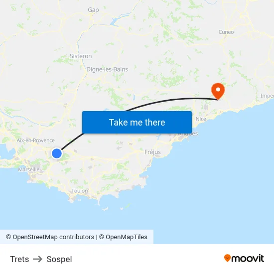 Trets to Sospel map