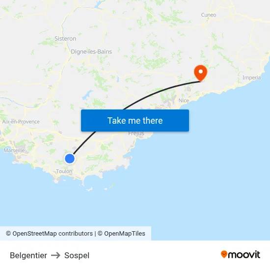 Belgentier to Sospel map