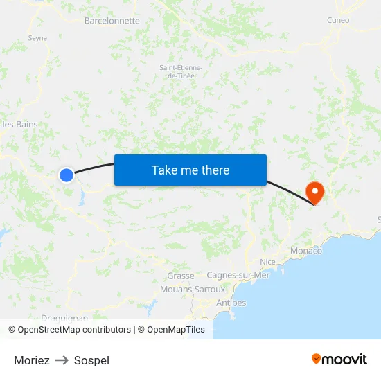 Moriez to Sospel map