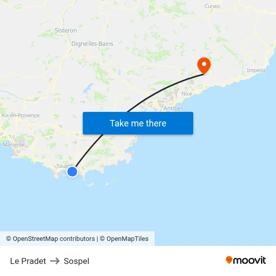 Le Pradet to Sospel map