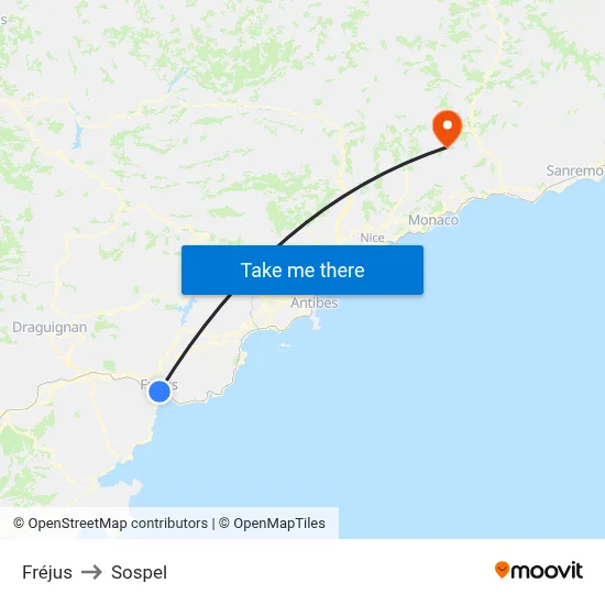 Fréjus to Sospel map