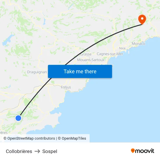 Collobrières to Sospel map